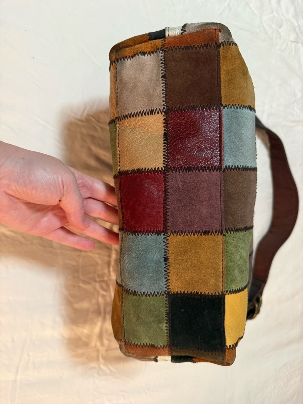 Rare Ugly Betty Y2K Lucky Brand Leather Suede Patchwork Hobo Bag - Seen on TV - Picture 6 of 12